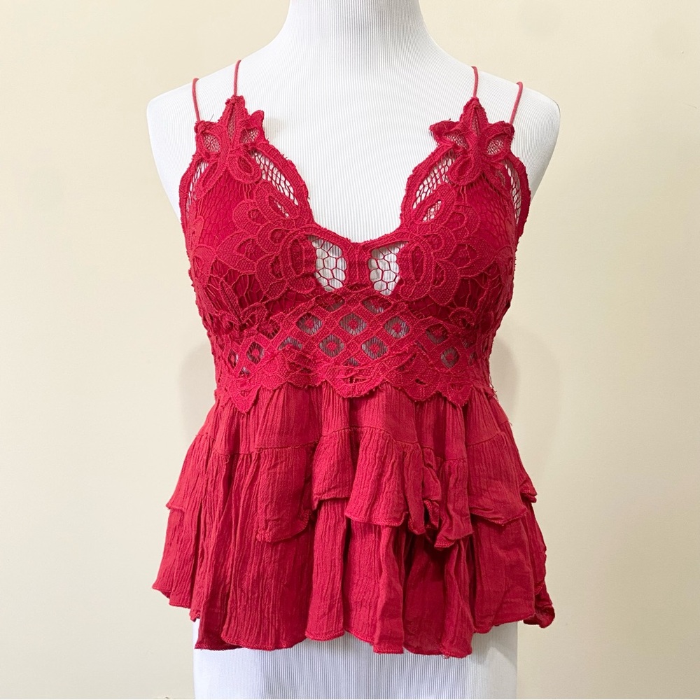Free People FP One Adella Lace Cami Tank Top Red